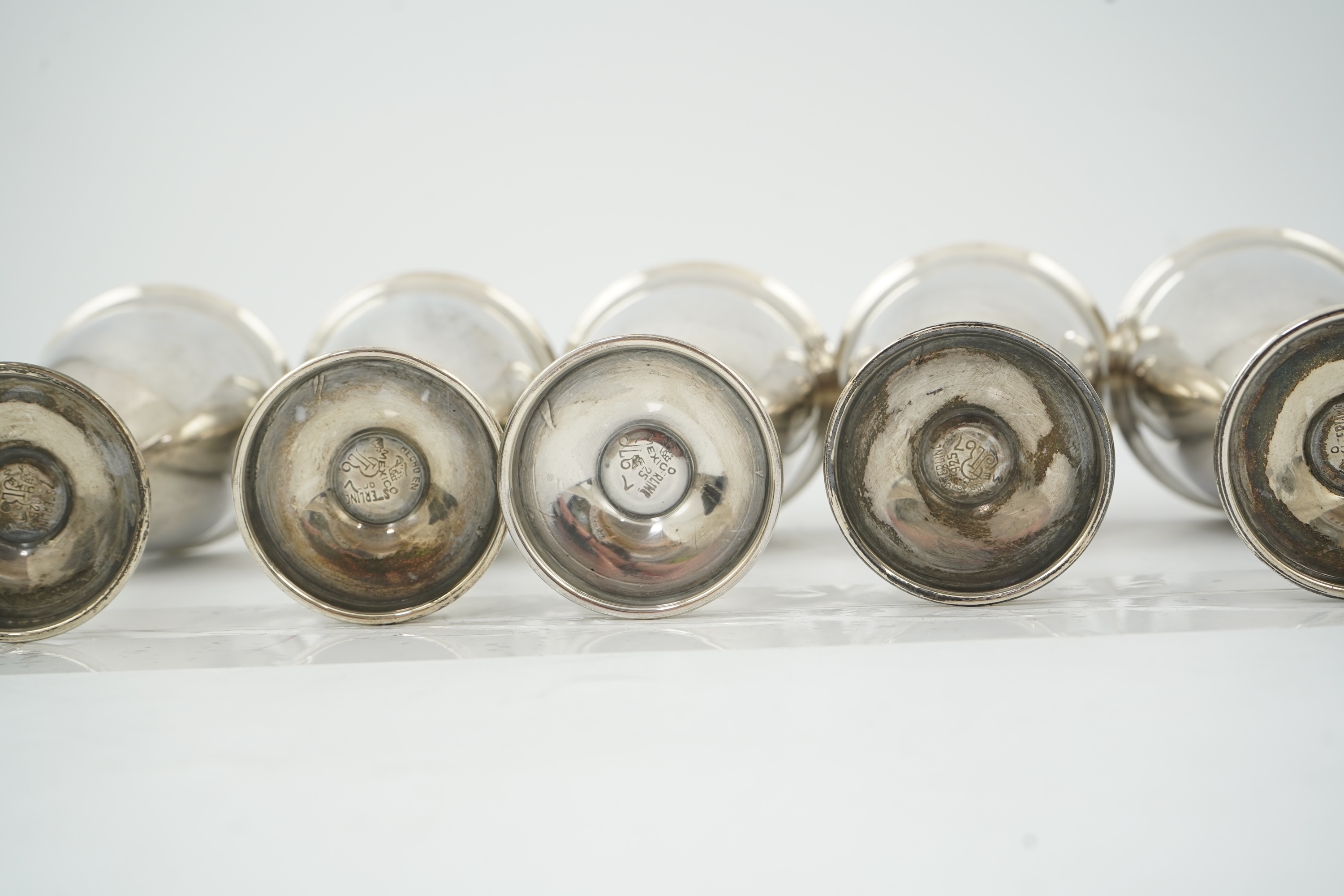 A set of six 20th century Mexican sterling silver goblets
